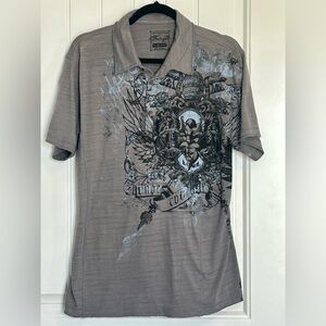 Retrofit Men’s Graphic Polo - Taupe with Black and Silver Print